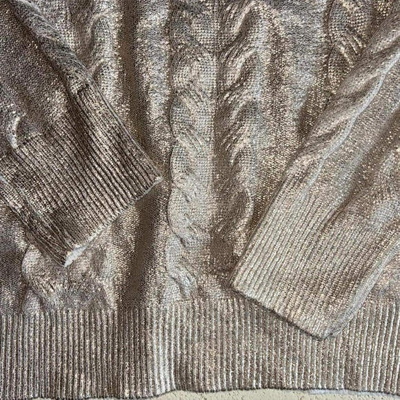 Crown & Ivy Cable Knit Gold Metallic Sweater - Size PM (Petite Medium) NWT - Picture 7 of 9